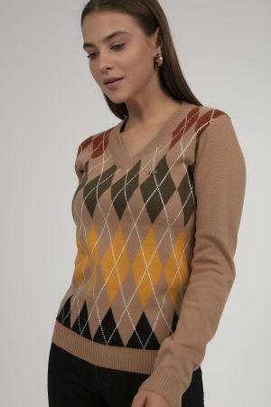 Women’s Brown Patterned Knitwear Sweater