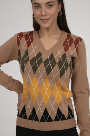 Women’s Brown Patterned Knitwear Sweater