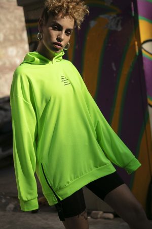 Women’s Green Zipper Detailed Hoodie Sweatshirt