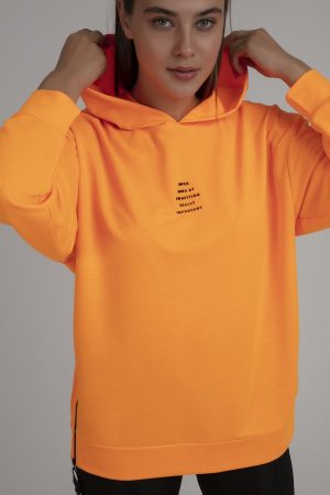 Women’s Orange Zipper Detailed Hoodie Sweatshirt