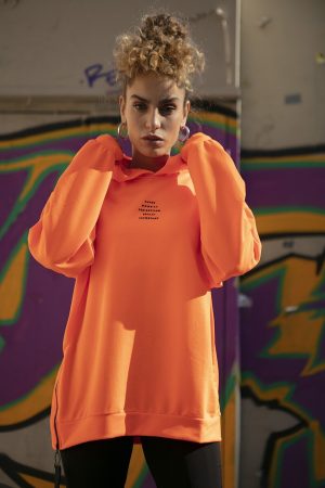 Women’s Orange Zipper Detailed Hoodie Sweatshirt