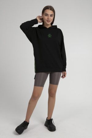 Women’s Black Zipper Detailed Hoodie Sweatshirt
