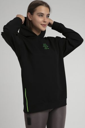 Women’s Black Zipper Detailed Hoodie Sweatshirt