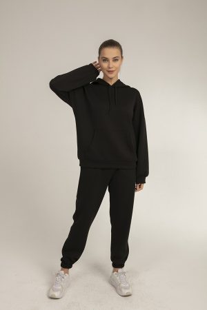 Women’s Black Hoodie Tracksuit Set