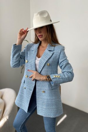Women’s Gold Button Double Breasted Blue Jacket