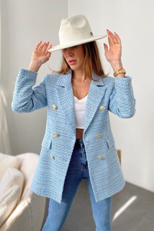 Women’s Gold Button Double Breasted Blue Jacket