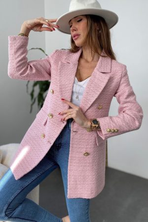 Women’s Gold Button Double Breasted Rose Jacket