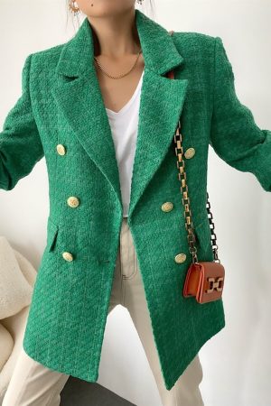 Women’s Gold Button Double Breasted Green Jacket
