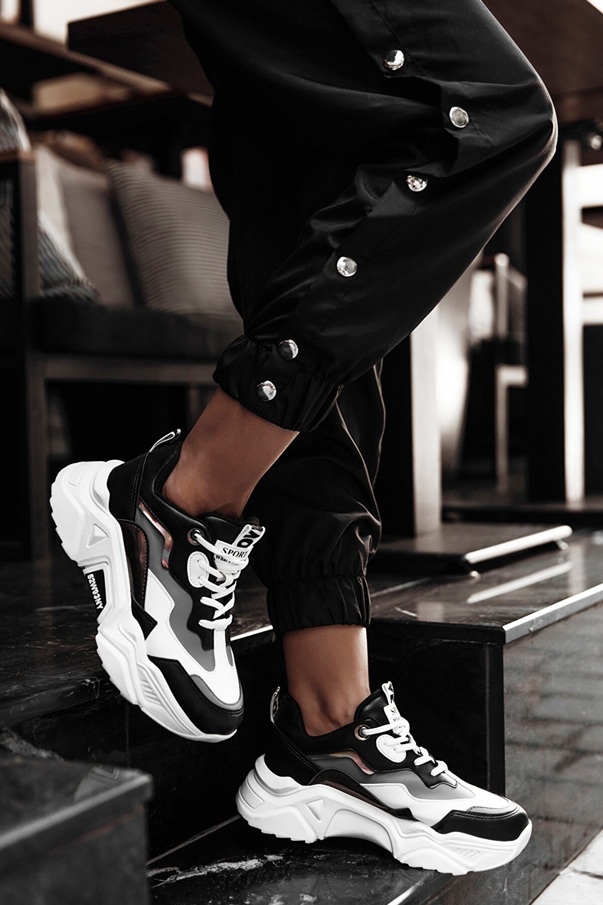 Women's Black & White Sneakers