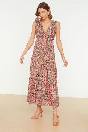 Women’s Multicolor Printed Sleeveless Knitted Dress