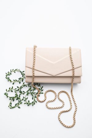 Women’s Gold Color Chain Hand and Shoulder Beige Bag