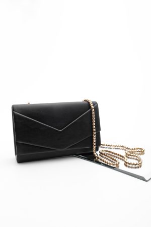Women’s Gold Color Chain Hand and Shoulder Black Bag
